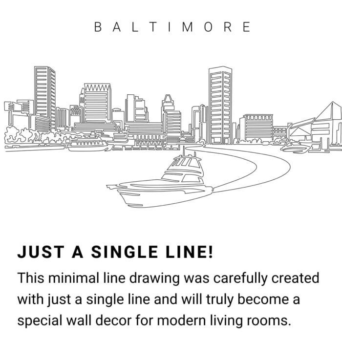 Baltimore Skyline Continuous Line Drawing Art Work