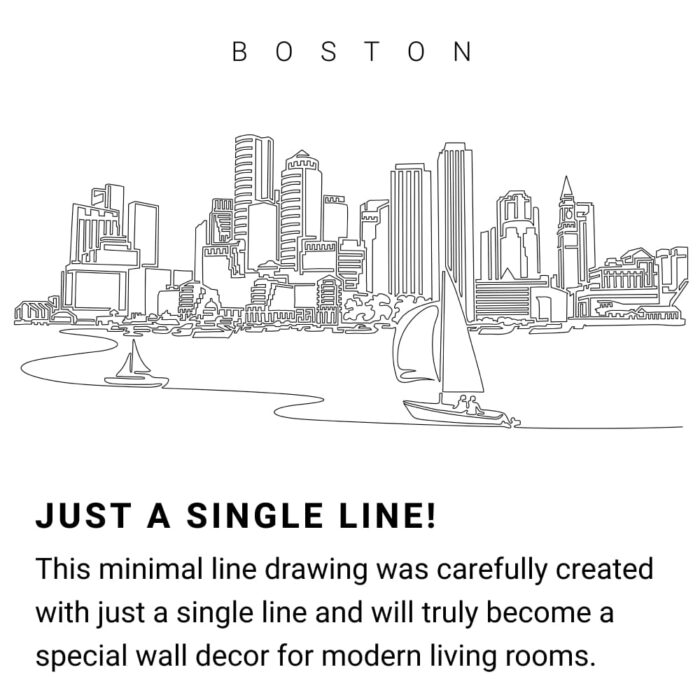 Boston Harbor Skyline Continuous Line Drawing Art Work