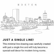 Boston Skyline Charles RIver Continuous Line Drawing Art Work