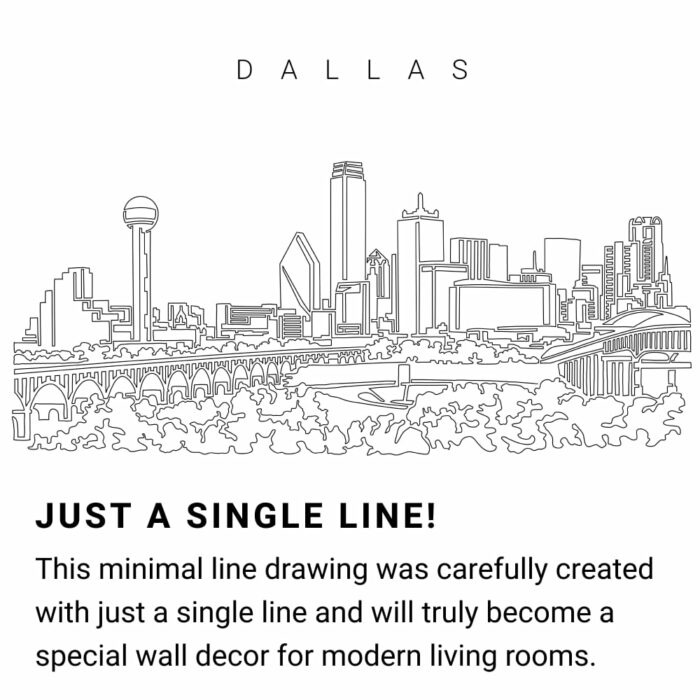 Dallas Skyline Continuous Line Drawing Art Work