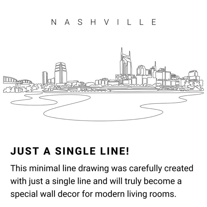 Nashville Skyline Continuous Line Drawing Art Work