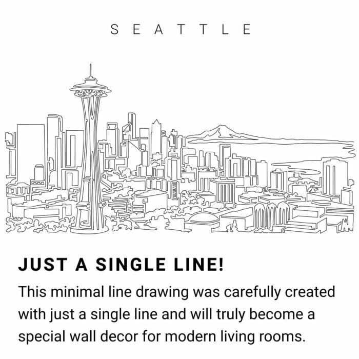 Seattle Skyline Continuous Line Drawing Art Work