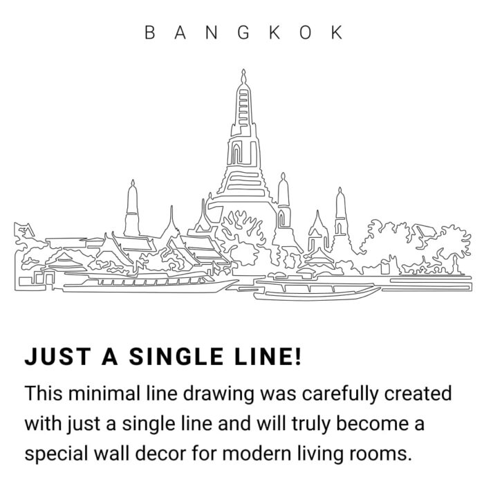 Bangkok Wat Arun Continuous Line Drawing Art Work
