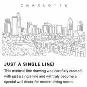 Charlotte NC Skyline Continuous Line Drawing Art Work