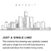 Detroit Skyline Continuous Line Drawing Art Work