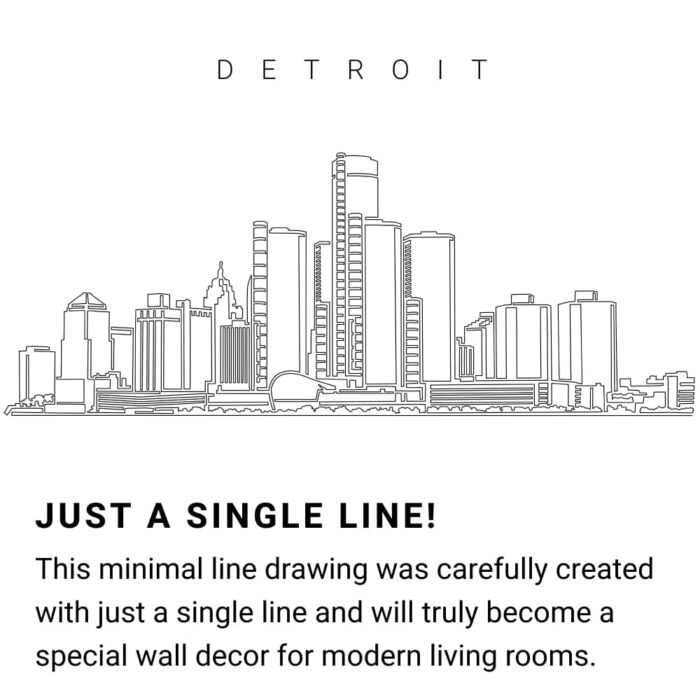 Detroit Skyline Continuous Line Drawing Art Work