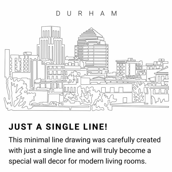 Durham NC Skyline Continuous Line Drawing Art Work