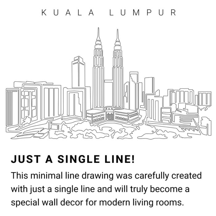 Kuala Lumpur Skyline Continuous Line Drawing Art Work