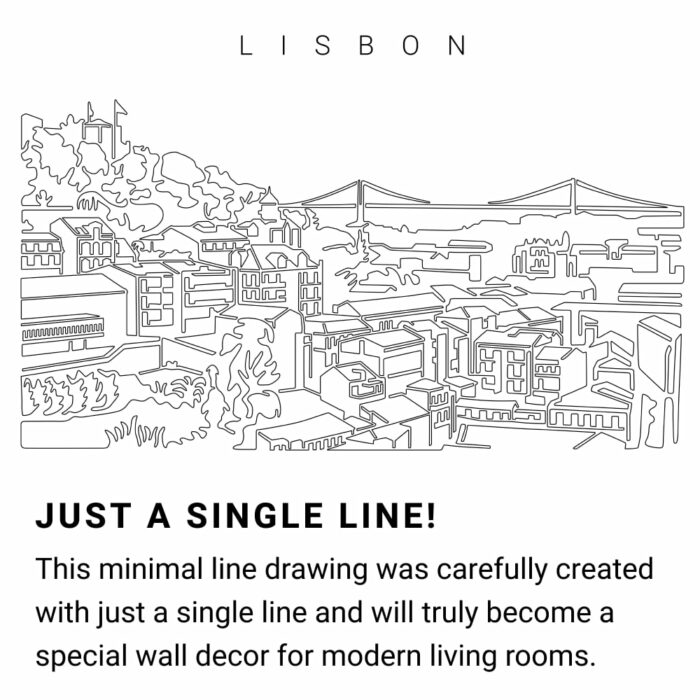 Lisbon Skyline Continuous Line Drawing Art Work