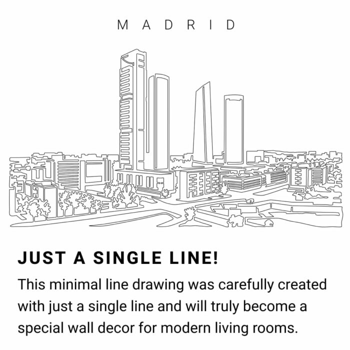 Madrid Skyline Continuous Line Drawing Art Work