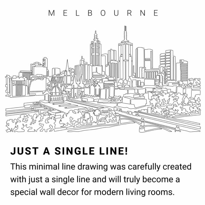 Melbourne Skyline Continuous Line Drawing Art Work
