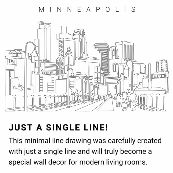 Minneapolis Skyline Continuous Line Drawing Art Work