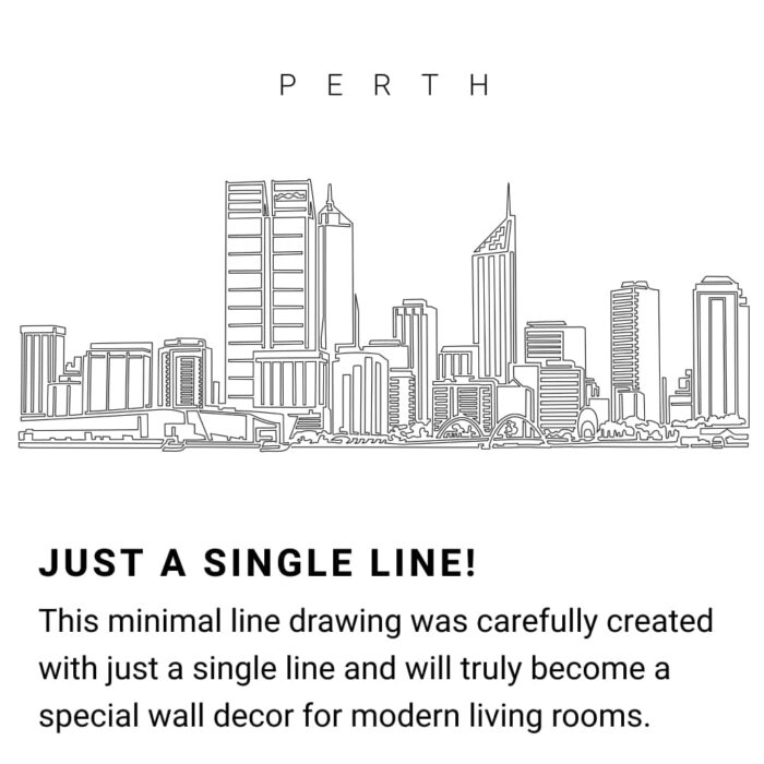Perth Skyline Continuous Line Drawing Art Work