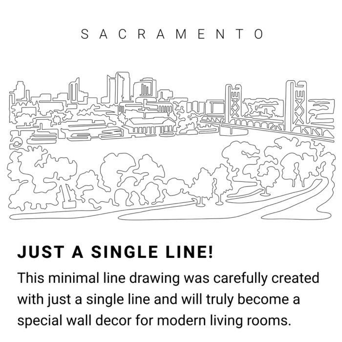 Sacramento Skyline Continuous Line Drawing Art Work