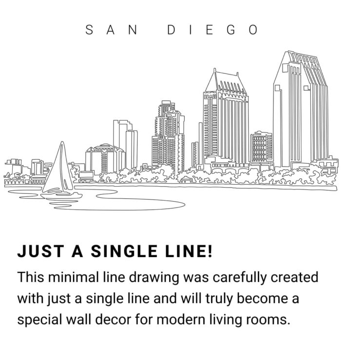San Diego Skyline Continuous Line Drawing Art Work