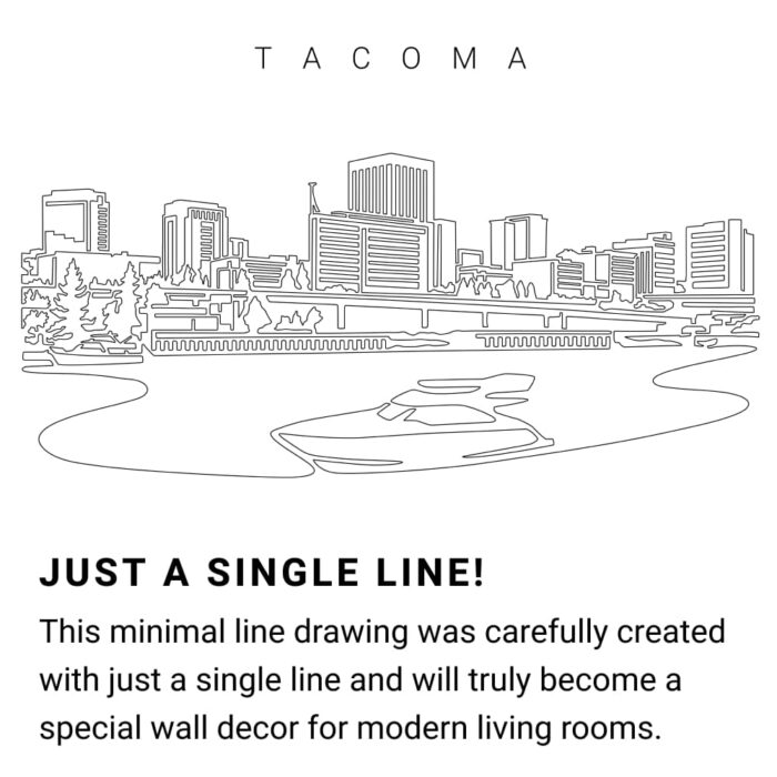 Tacoma Skyline Continuous Line Drawing Art Work