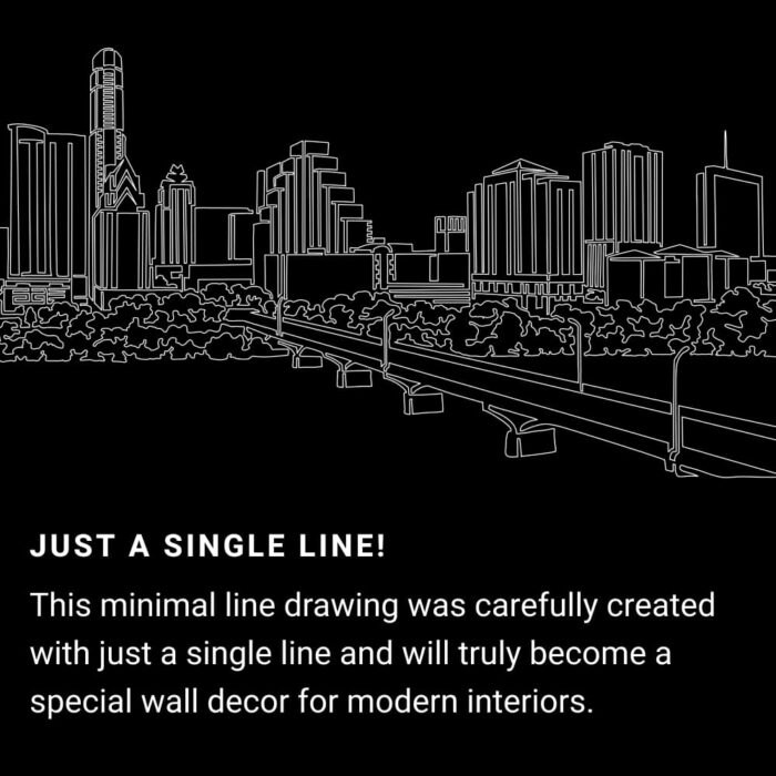 Austin Skyline One Line Drawing Art - Dark