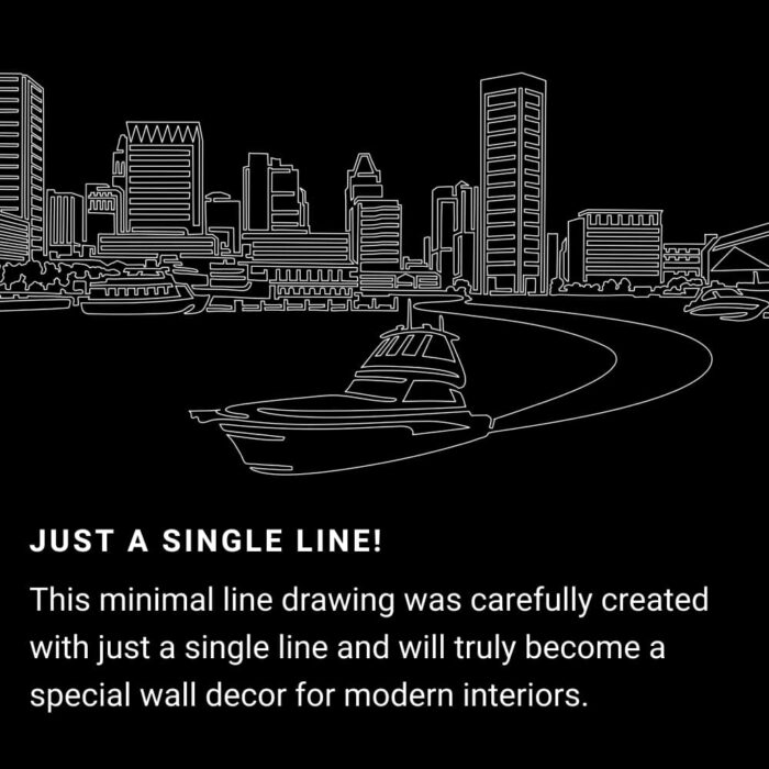Baltimore Skyline One Line Drawing Art - Dark
