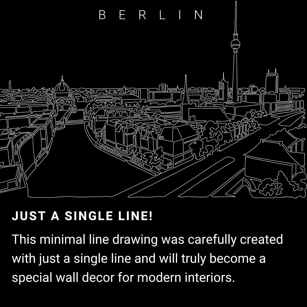 Berlin Skyline One Line Drawing Art - Dark