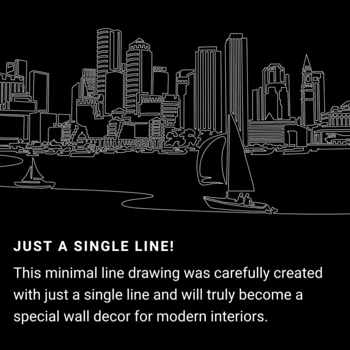 Boston Harbor One Line Drawing Art - Dark
