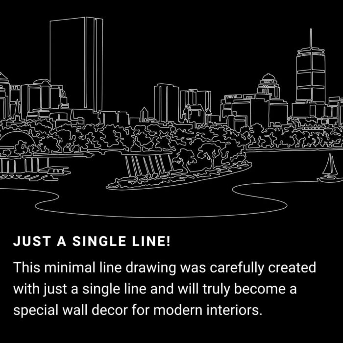 Boston Skyline One Line Drawing Art - Dark