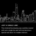 Chicago Skyline One Line Drawing Art - Dark