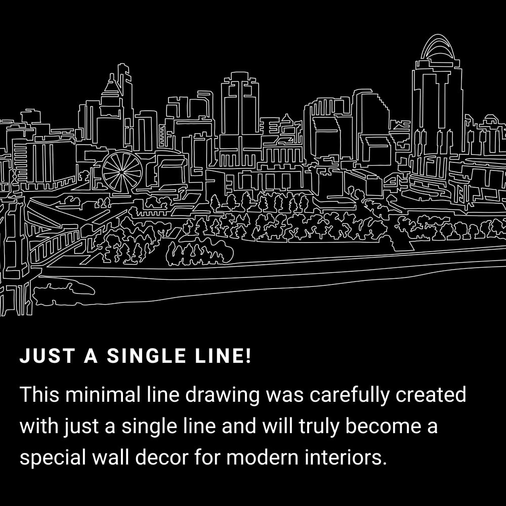 Cincinnati Skyline One Line Drawing Art - Dark