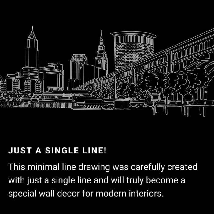 Cleveland Skyline One Line Drawing Art - Dark