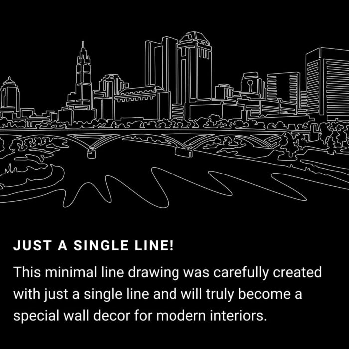 Columbus Skyline One Line Drawing Art - Dark