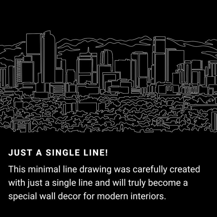 Denver Skyline One Line Drawing Art - Dark