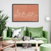 Framed Austin Skyline Wall Art for Living Room - Dark