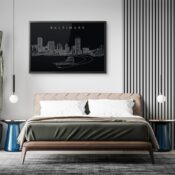 Framed Baltimore Skyline Wall Art for Bed Room - Dark