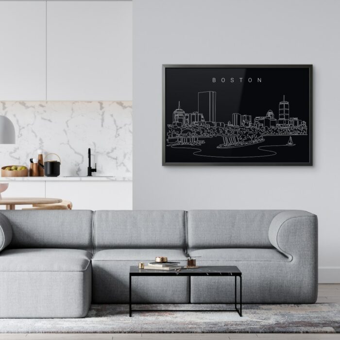 Framed Boston Skyline Wall Art for Living Room - Dark