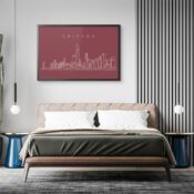 Framed Chicago Skyline Wall Art for Bed Room - Dark