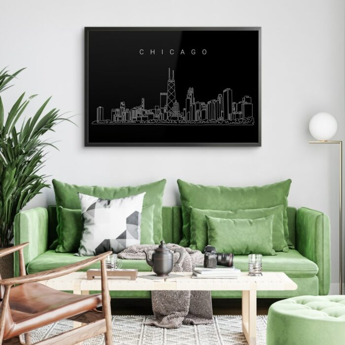 Framed Chicago Skyline Wall Art for Living Room - Dark-1