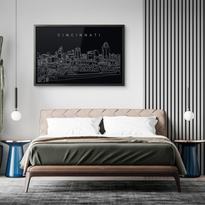 Framed Cincinnati Wall Art for Bed Room - Dark