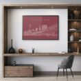 Framed Cleveland Skyline Wall Art for Home Office - Dark