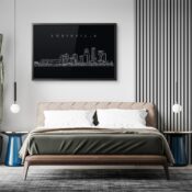 Framed Louisville Skyline Wall Art for Bed Room - Dark
