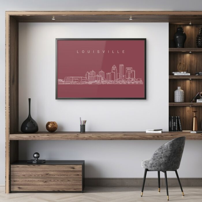 Framed Louisville Skyline Wall Art for Home Office - Dark