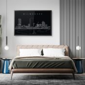 Framed Milwaukee Skyline Wall Art for Bed Room - Dark