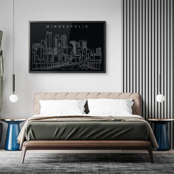 Framed Minneapolis Wall Art for Bed Room - Dark