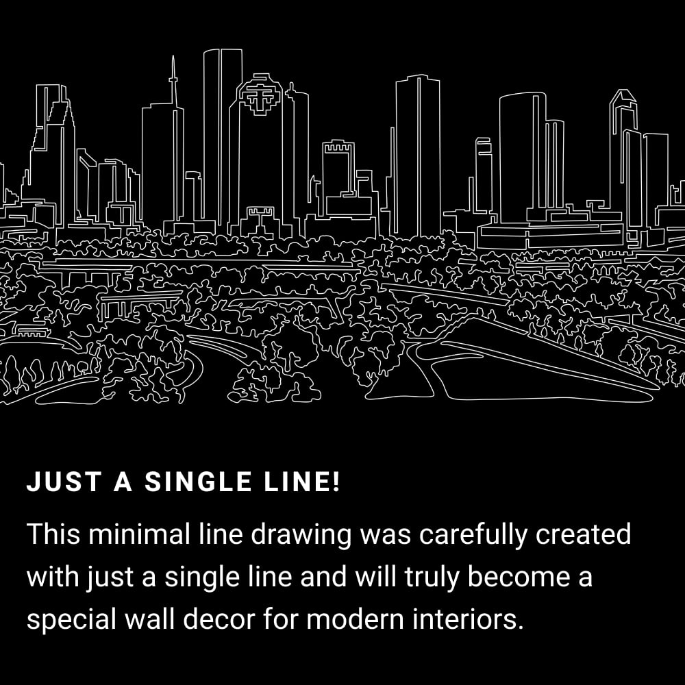 Houston TX Skyline One Line Drawing Art - Dark