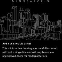 Minneapolis Skyline One Line Drawing Art - Dark