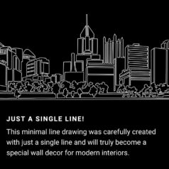 Pittsburgh Skyline One Line Drawing Art - Dark