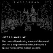 Amsterdam Skyline One Line Drawing Art - Dark