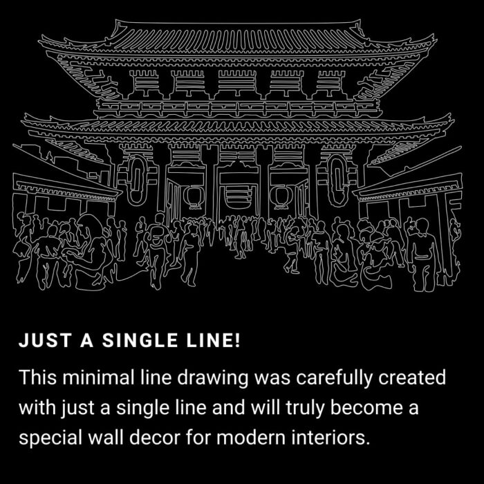 Asakusa Tokyo Japan One Line Drawing Art - Dark