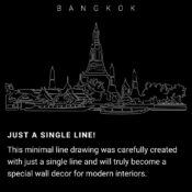 Bangkok Temple One Line Drawing Art - Dark