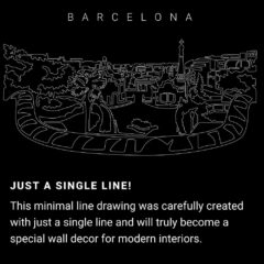 Barcelona Park Güell One Line Drawing Art - Dark