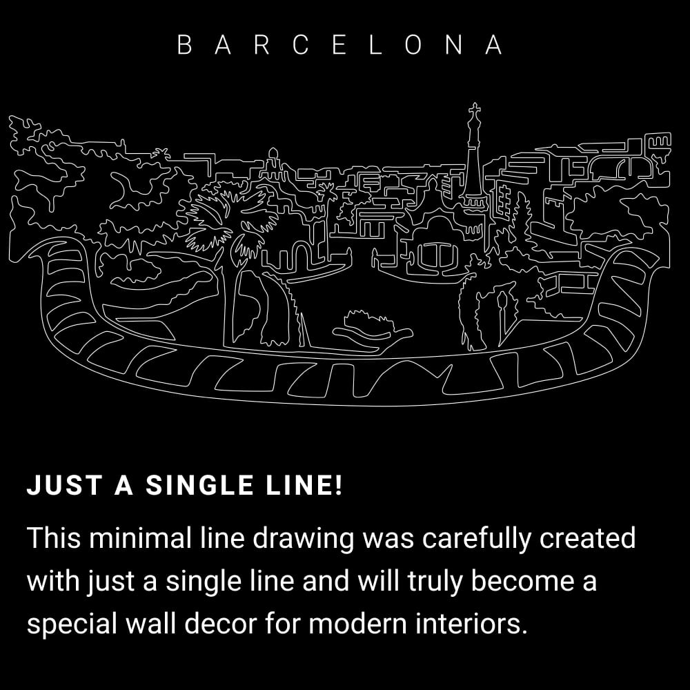 Barcelona Park Güell One Line Drawing Art - Dark