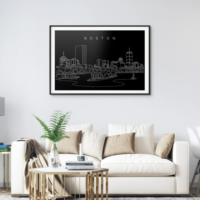 Boston Skyline from Charles River Side Art Print for Living Room - Dark